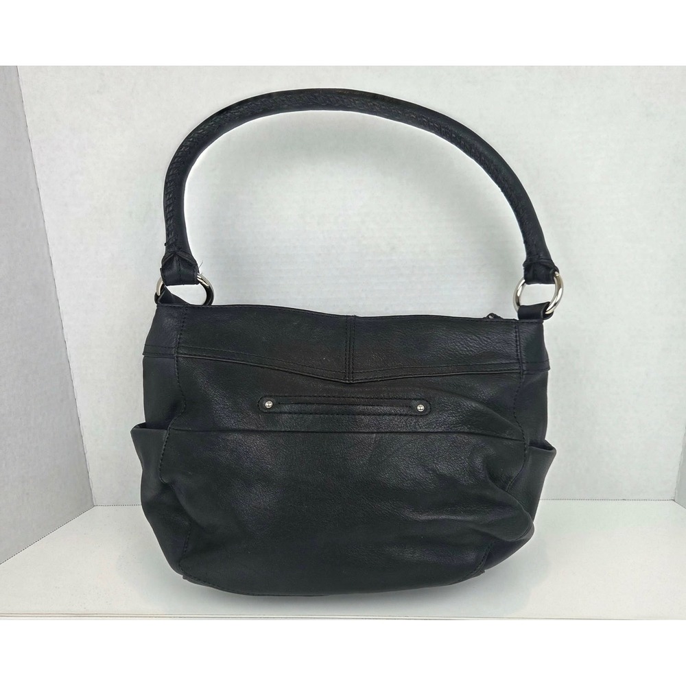 B. Makowsky Black Leather Hobo Shoulder Bag Leopard Print Lining - Picture 2 of 16